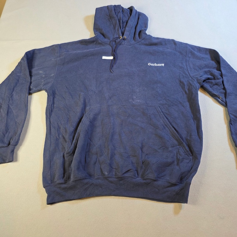 Carhartt Mens Distressed Navy Blue Embroidered Logo Hoodie Sweatshirt Workwear